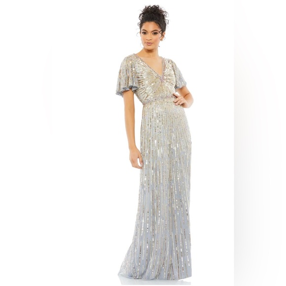 Mac Duggal Dresses Mac Duggal Embellished V Neck Butterfly Sleeve